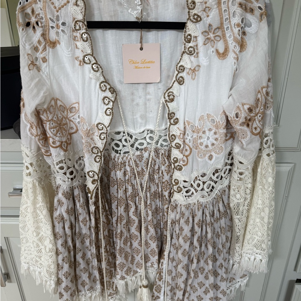 White and Tan Mini Dress